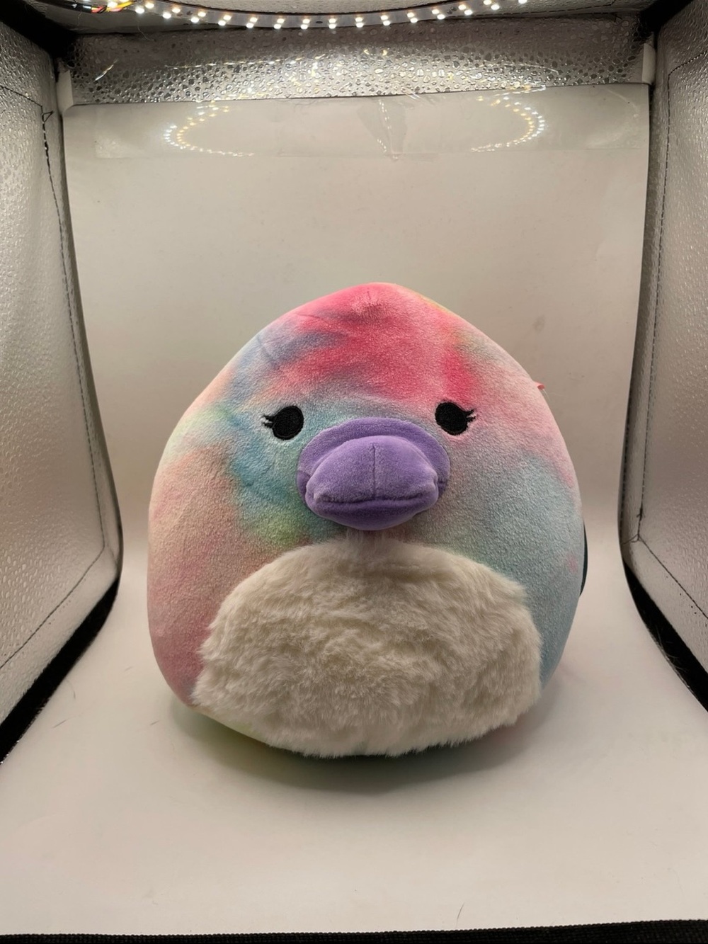 Squishmallows Pastel Rainbow Plush with Purple Beak and Cream Belly